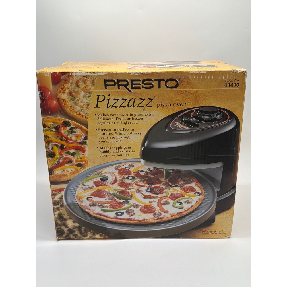 Presto Pizzazz Rotating Pizza Oven Black Silver Countertop Model 03430 1235W